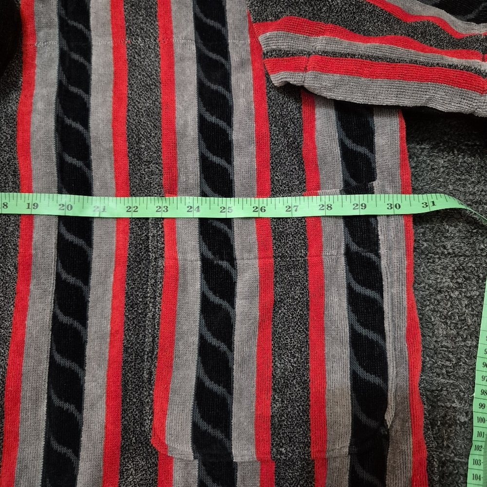 Hanes Classics Hooded Robe with Red and Gray Stripes - Picture 7 of 9